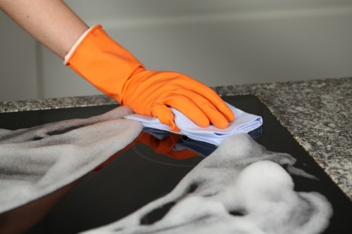 Professional hard floor cleaning equipment used on a residential floor in St John’s Wood