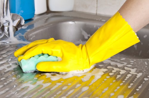 Carpet cleaner inspecting a room for hazards before starting work